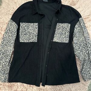 Corduroy Contrast Leopard Dual Pocket Shirt